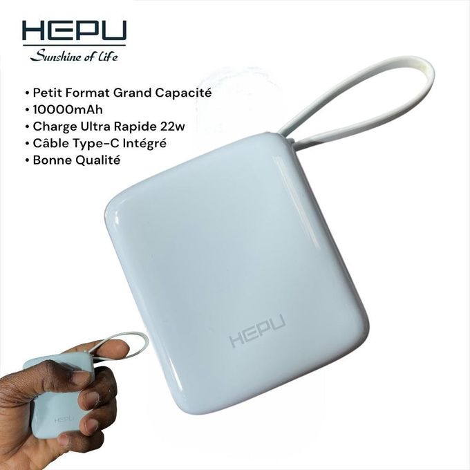 Hepu Mini Power Bank 10000mAh Charge Rapide 22W Hp-A08 Bleu Gris – Type-C Samsung Xiaomi Tecno Iphone 15 Etc