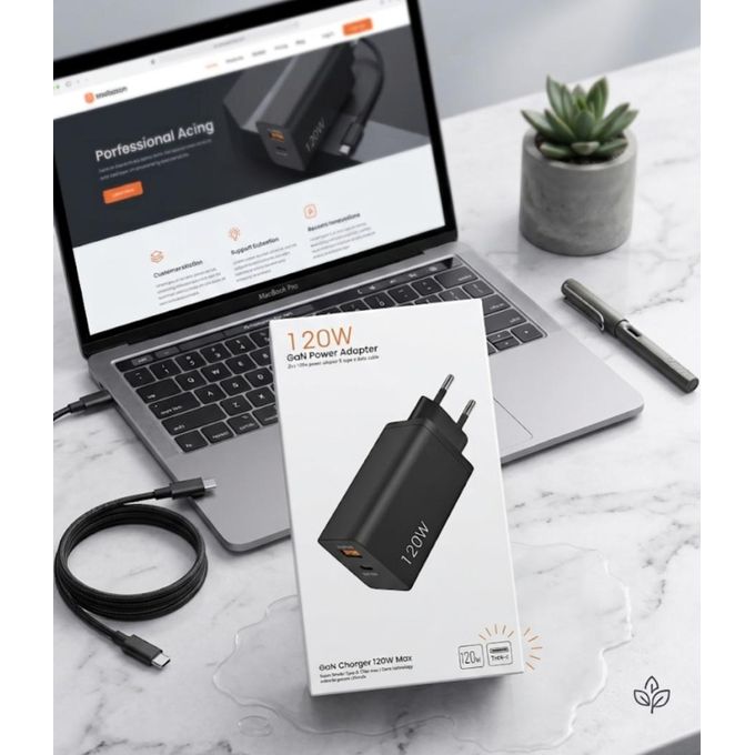 Chargeur Rapide GaN 120W – Double Port USB-A & USB-C