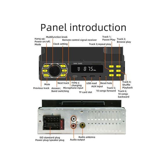 Radio Auto Bluetooth MP3 avec Support Téléphone Intégré – Assistant Vocal & GPS de Voiture