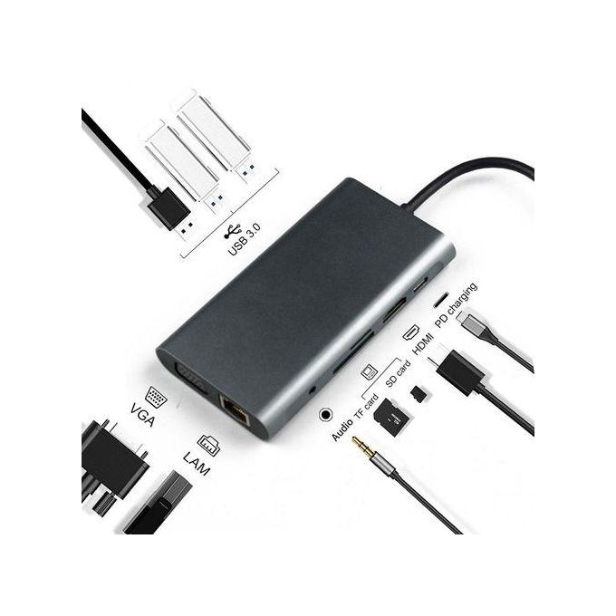 Power Bank USB-C 10-en-1 Multifonction – 4K HDMI, VGA, Gigabit Ethernet &amp; Recharge PD 100W