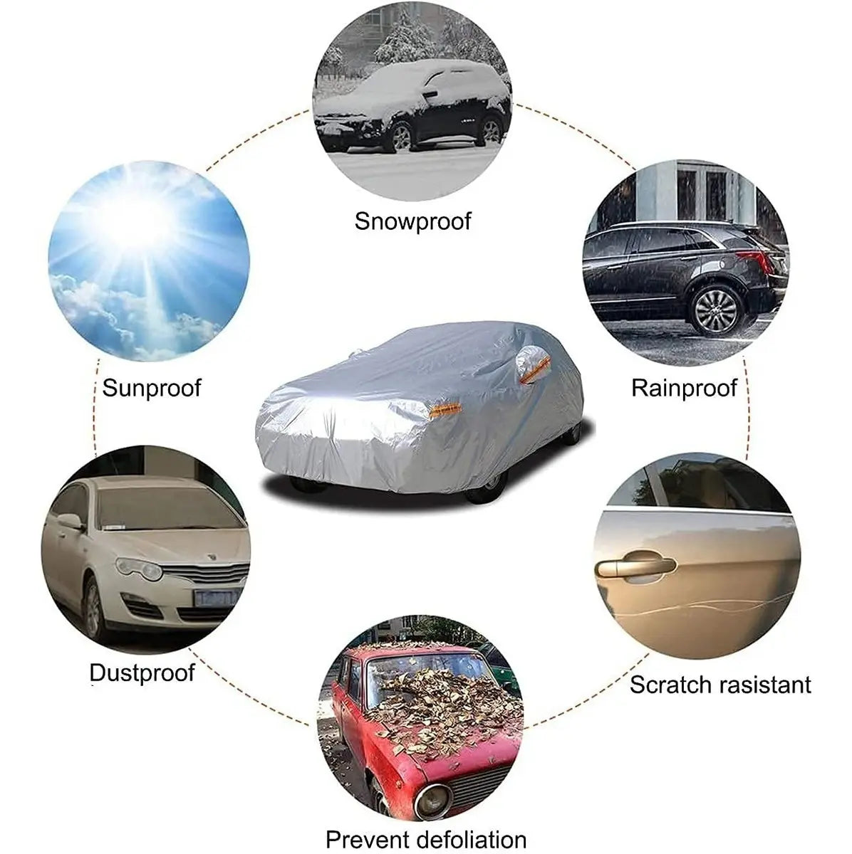 Housse De Voiture Universelle Imperméable Avec Réfléchissant  –  Couleur Argent