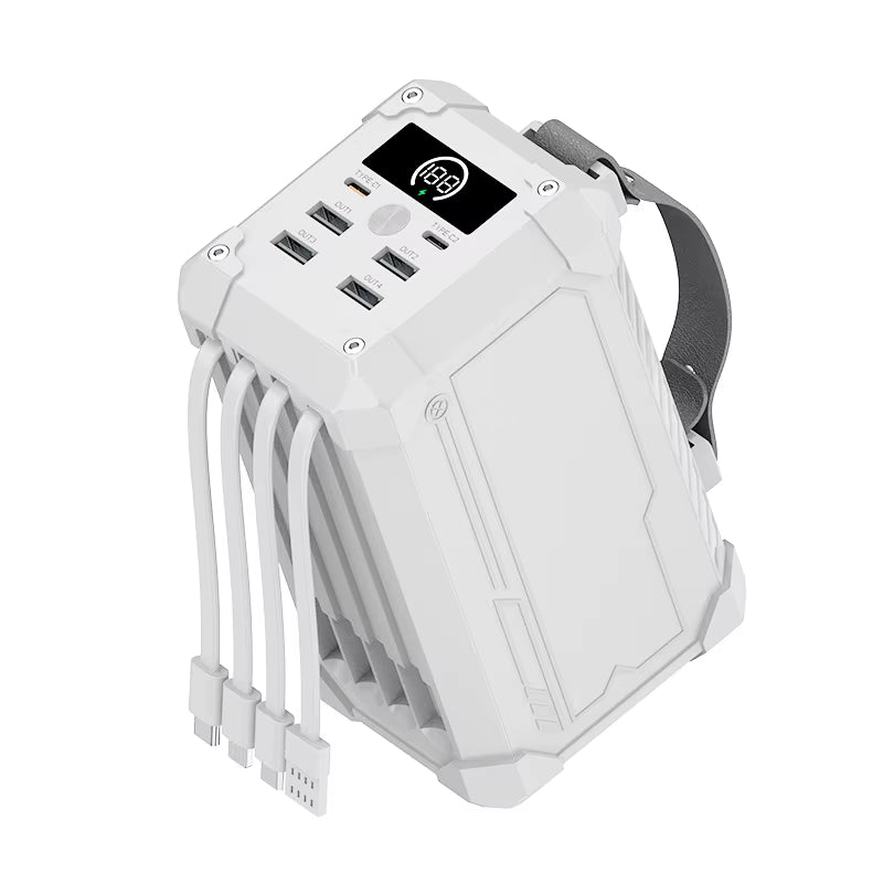 PowerBank haute capacité 60000mAh, charge rapide 22.5W 4 câbles intégrés, lumière LED
