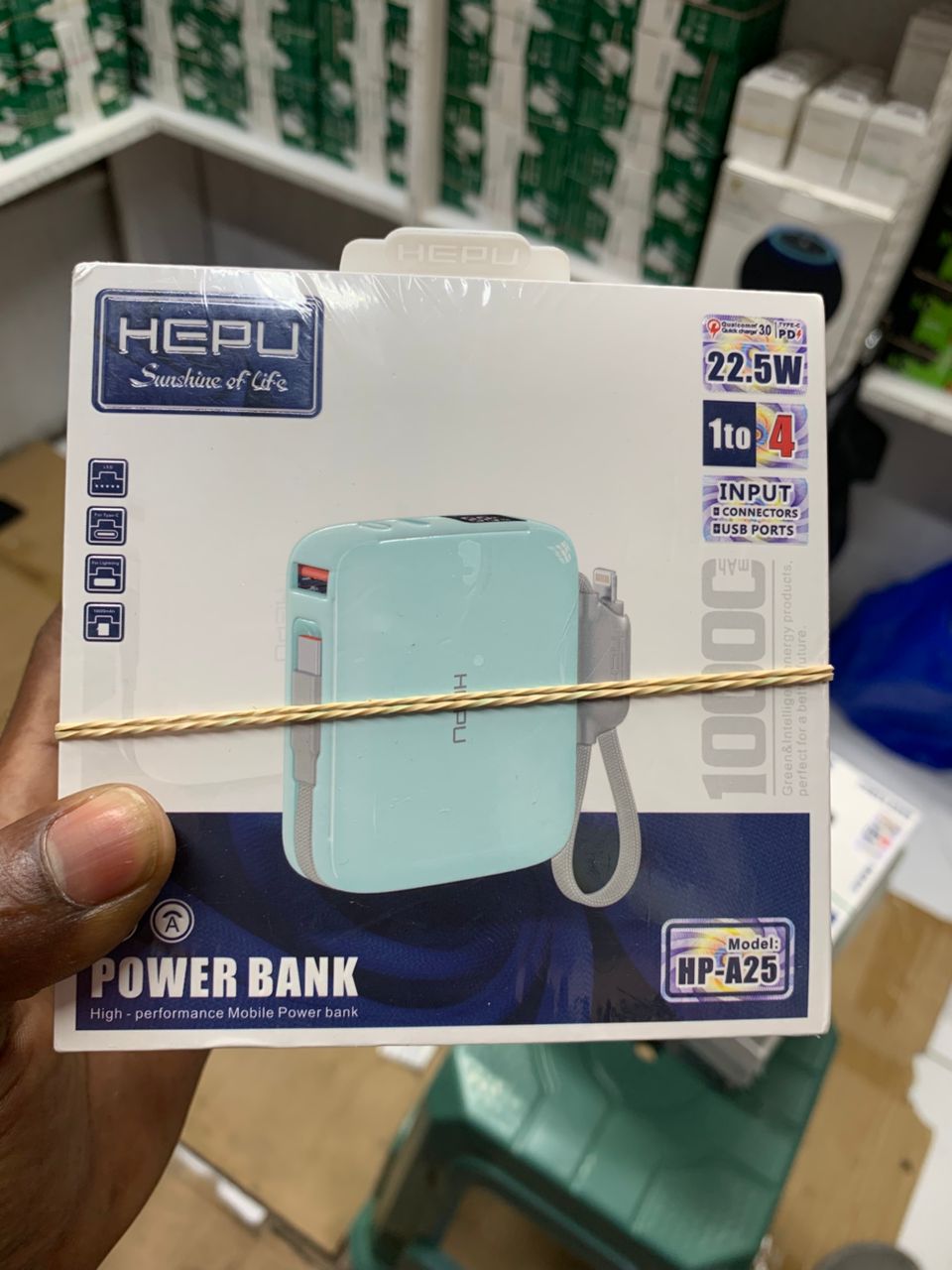 Hepu Mini Power Bank 10000mAh Charge Rapide 22W Hp-A08 Bleu Gris – Type-C Samsung Xiaomi Tecno Iphone 15 Etc