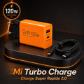 Chargeur Super Rapide 2.0 GaN 120W Orange – 2 Cables Offert | Mi Turbo Charge | Samsung | iPhone | ETC…